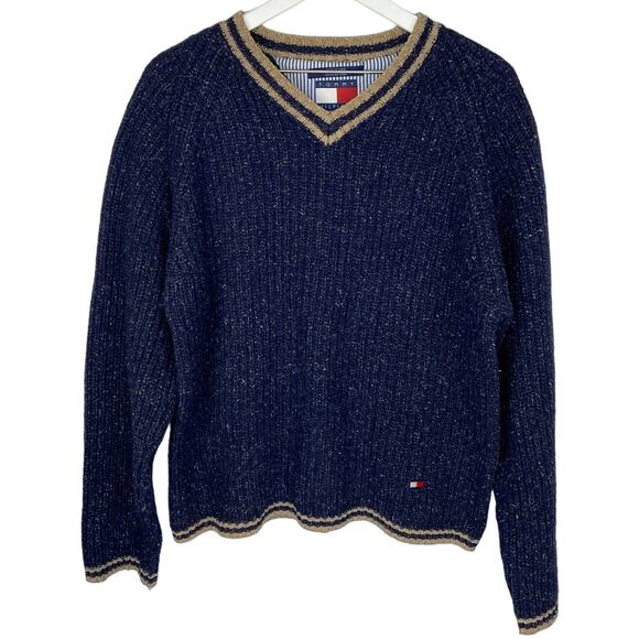 Y2K Tommy Hilfiger Ribbed V Neck Heavy Sweater - Men's Size XL - Picture 1 of 5